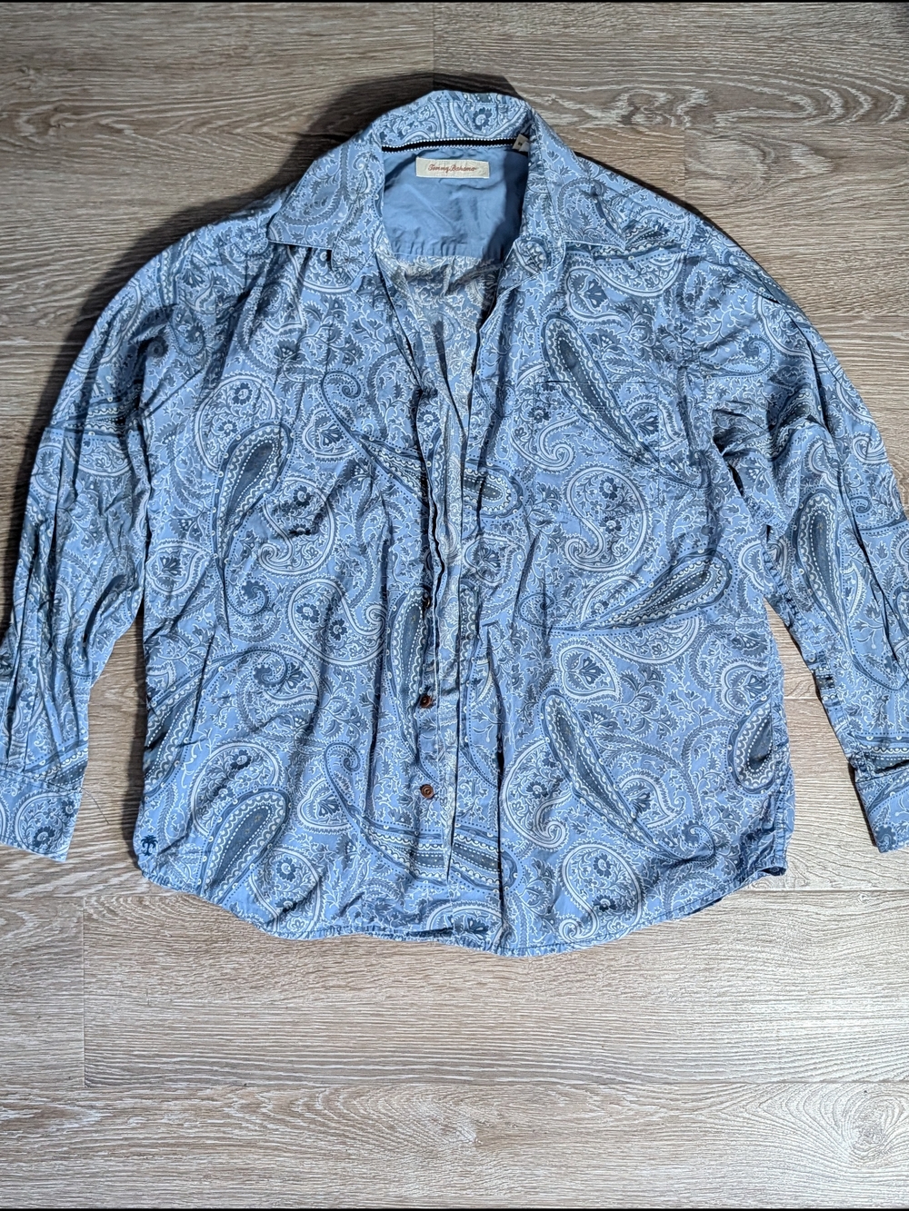Tommy Bahama 100% Cotton Light Blue Paisley Button-Up